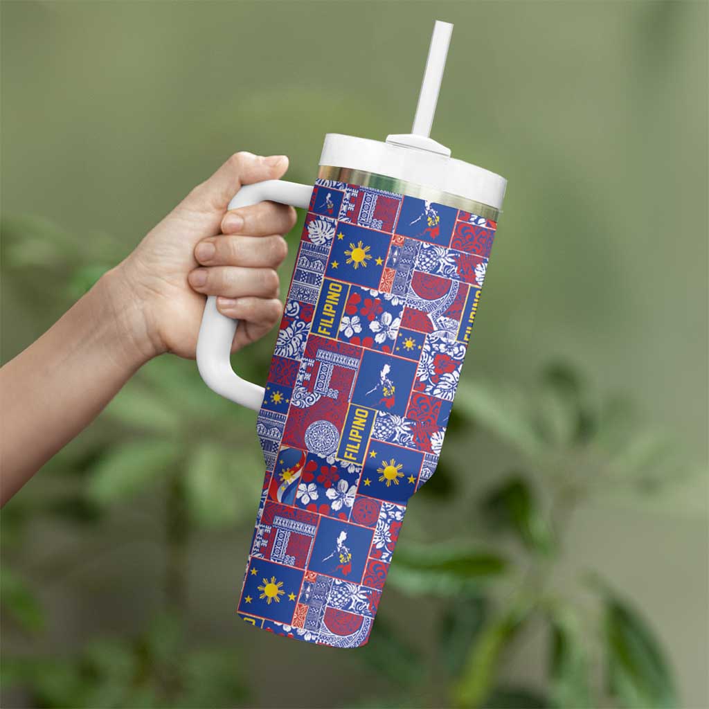 Filipino Maligayang Pasko Tumbler With Handle Pacific Patchwork Xmas Vibes - Polynesian Pride