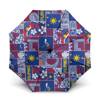 Filipino Maligayang Pasko Umbrella Pacific Patchwork Xmas Vibes LT9 One Size Folded 11.42 inch Opened Diameter 37.4 inch Blue - Polynesian Pride