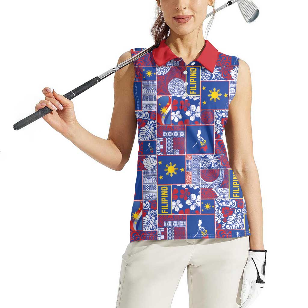 Filipino Maligayang Pasko Women Sleeveless Polo Shirt Pacific Patchwork Xmas Vibes LT9 - Polynesian Pride
