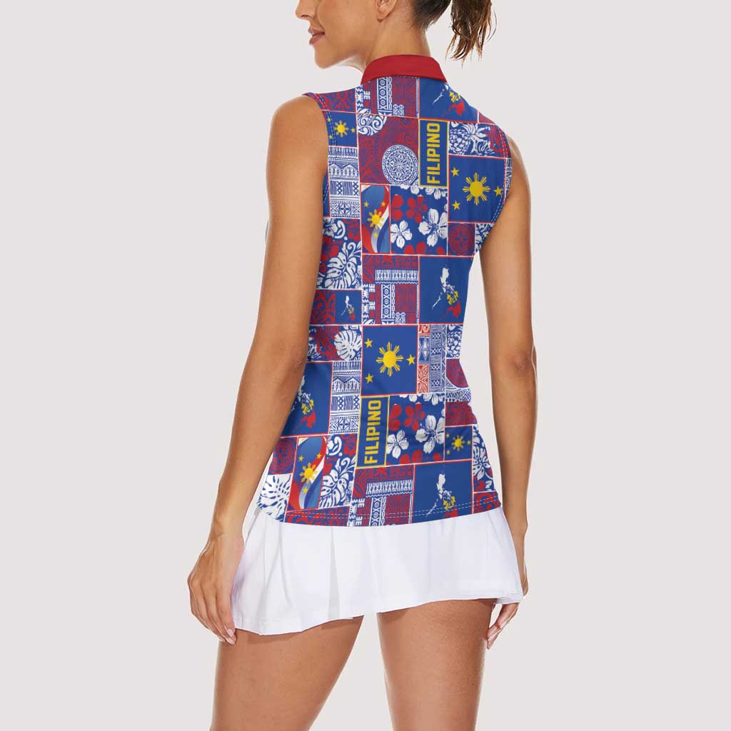 Filipino Maligayang Pasko Women Sleeveless Polo Shirt Pacific Patchwork Xmas Vibes LT9 - Polynesian Pride