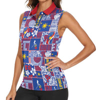 Filipino Maligayang Pasko Women Sleeveless Polo Shirt Pacific Patchwork Xmas Vibes LT9 - Polynesian Pride