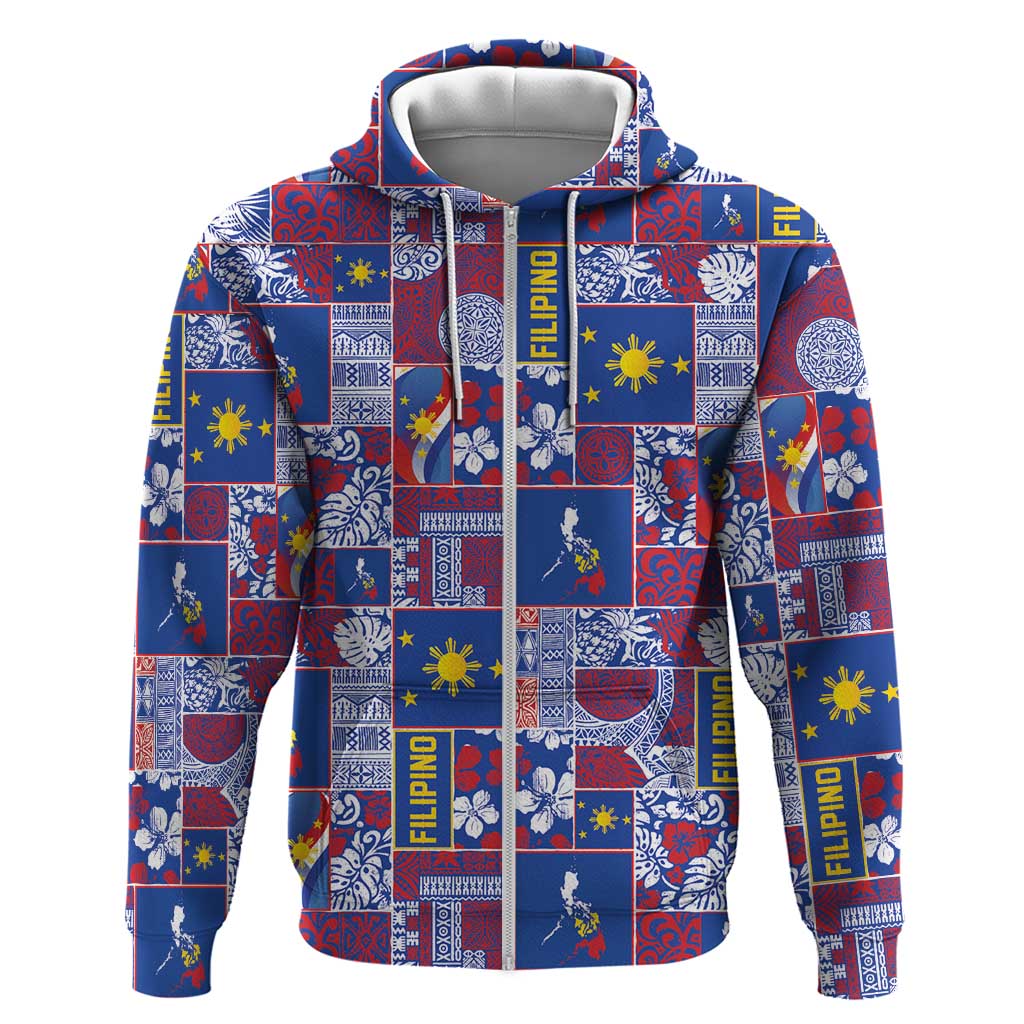 Filipino Maligayang Pasko Zip Hoodie Pacific Patchwork Xmas Vibes LT9 Zip Hoodie Blue - Polynesian Pride