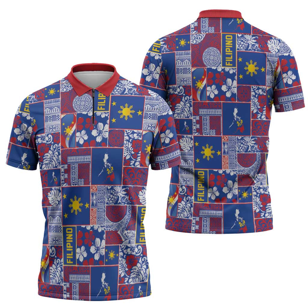 Filipino Maligayang Pasko Zipper Polo Shirt Pacific Patchwork Xmas Vibes LT9 - Polynesian Pride