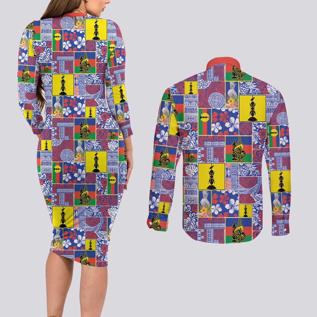 New Caledonia Joyeux Noel Couples Matching Long Sleeve Bodycon Dress and Long Sleeve Button Shirt Pacific Patchwork Xmas Vibes LT9 - Polynesian Pride