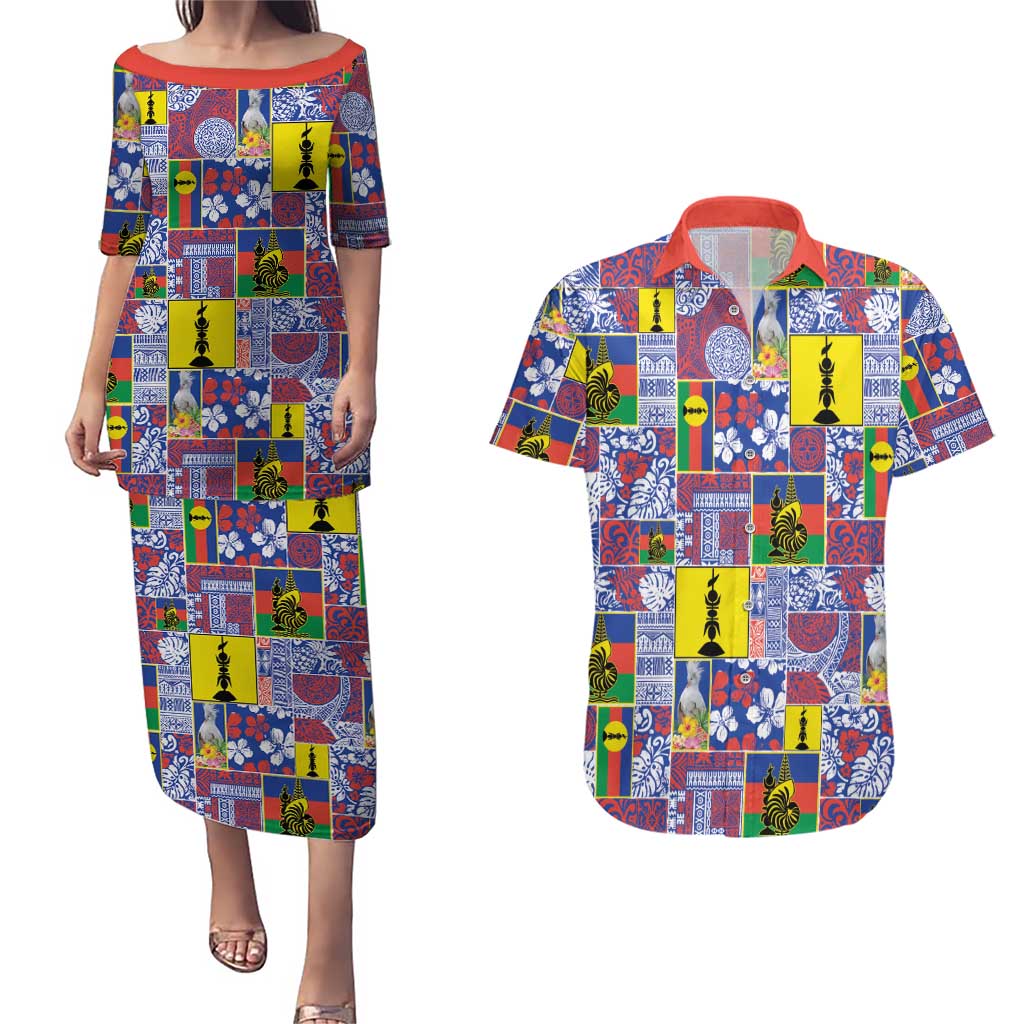 New Caledonia Joyeux Noel Couples Matching Puletasi and Hawaiian Shirt Pacific Patchwork Xmas Vibes LT9 Blue - Polynesian Pride