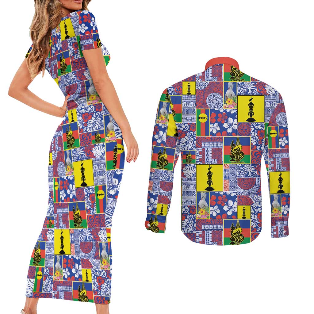 New Caledonia Joyeux Noel Couples Matching Short Sleeve Bodycon Dress and Long Sleeve Button Shirt Pacific Patchwork Xmas Vibes LT9 - Polynesian Pride