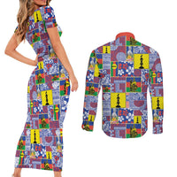 New Caledonia Joyeux Noel Couples Matching Short Sleeve Bodycon Dress and Long Sleeve Button Shirt Pacific Patchwork Xmas Vibes LT9 - Polynesian Pride