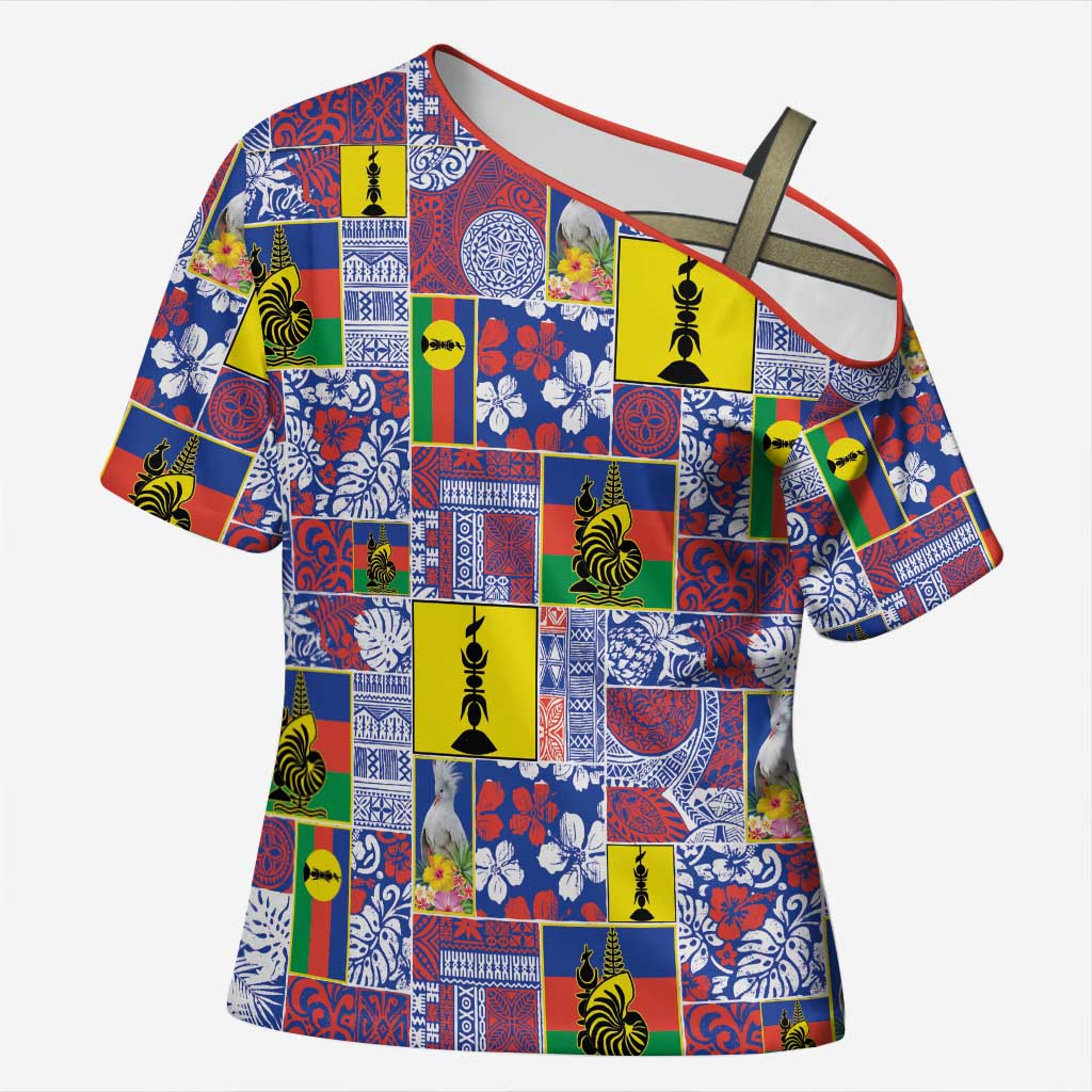 New Caledonia Joyeux Noel Cross Shoulder Shirt Pacific Patchwork Xmas Vibes LT9 Female Blue - Polynesian Pride