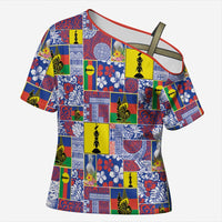 New Caledonia Joyeux Noel Cross Shoulder Shirt Pacific Patchwork Xmas Vibes LT9 Female Blue - Polynesian Pride