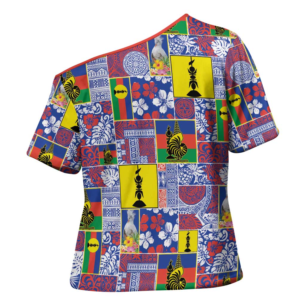 New Caledonia Joyeux Noel Cross Shoulder Shirt Pacific Patchwork Xmas Vibes LT9 - Polynesian Pride