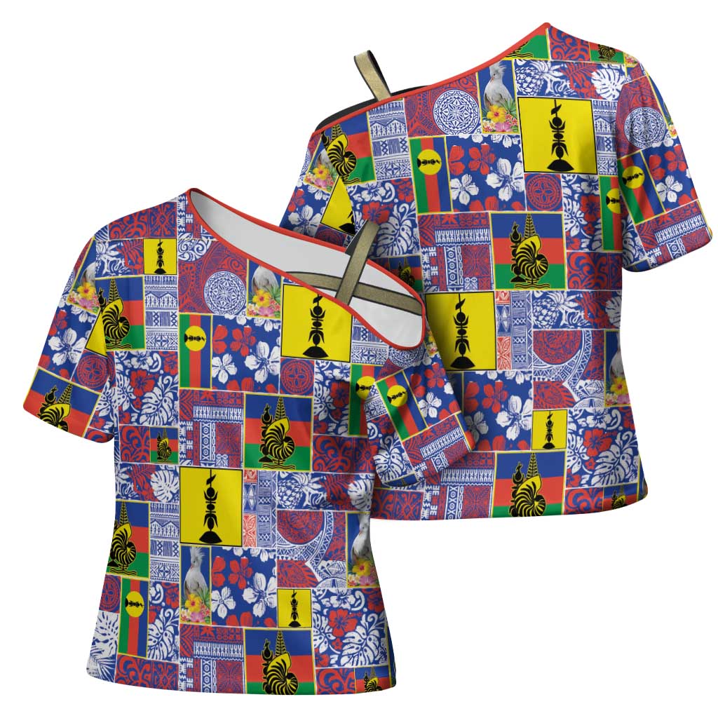 New Caledonia Joyeux Noel Cross Shoulder Shirt Pacific Patchwork Xmas Vibes LT9 - Polynesian Pride
