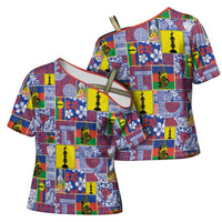 New Caledonia Joyeux Noel Cross Shoulder Shirt Pacific Patchwork Xmas Vibes LT9 - Polynesian Pride