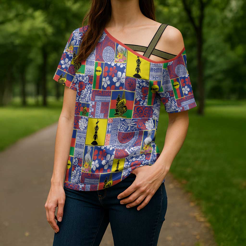 New Caledonia Joyeux Noel Cross Shoulder Shirt Pacific Patchwork Xmas Vibes LT9 - Polynesian Pride