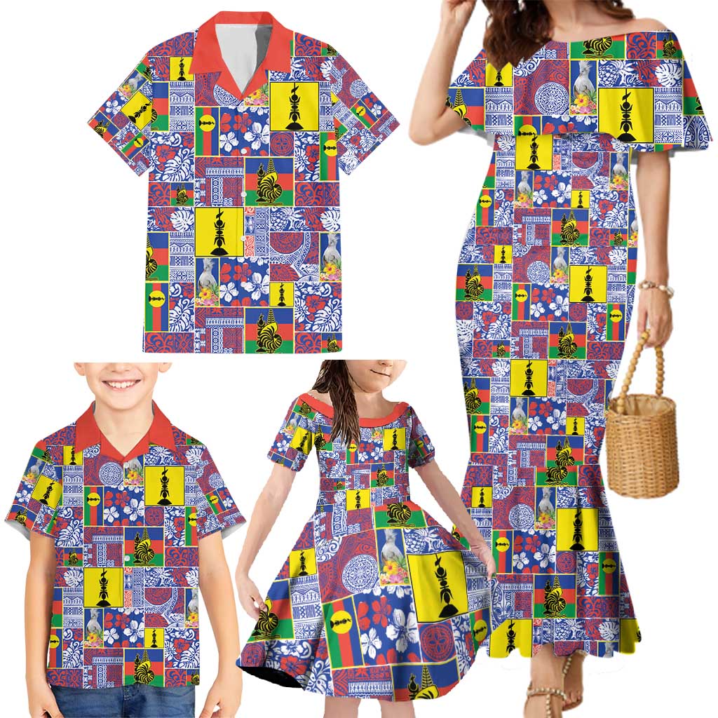 New Caledonia Joyeux Noel Family Matching Mermaid Dress and Hawaiian Shirt Pacific Patchwork Xmas Vibes - Polynesian Pride