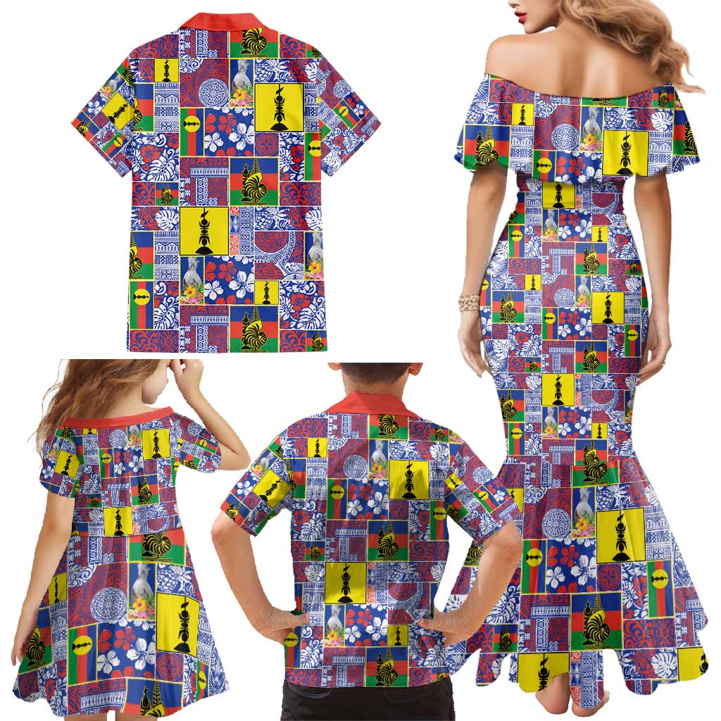 New Caledonia Joyeux Noel Family Matching Mermaid Dress and Hawaiian Shirt Pacific Patchwork Xmas Vibes - Polynesian Pride