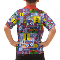 New Caledonia Joyeux Noel Family Matching Off Shoulder Short Dress and Hawaiian Shirt Pacific Patchwork Xmas Vibes - Polynesian Pride