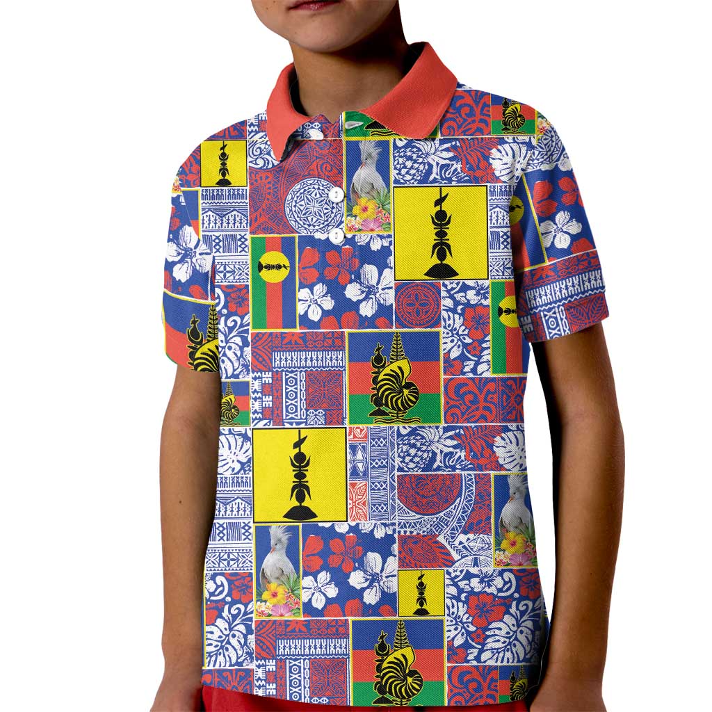 New Caledonia Joyeux Noel Kid Polo Shirt Pacific Patchwork Xmas Vibes LT9 Kid Blue - Polynesian Pride