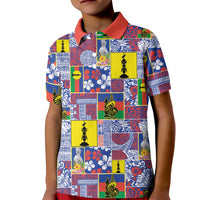 New Caledonia Joyeux Noel Kid Polo Shirt Pacific Patchwork Xmas Vibes LT9 Kid Blue - Polynesian Pride
