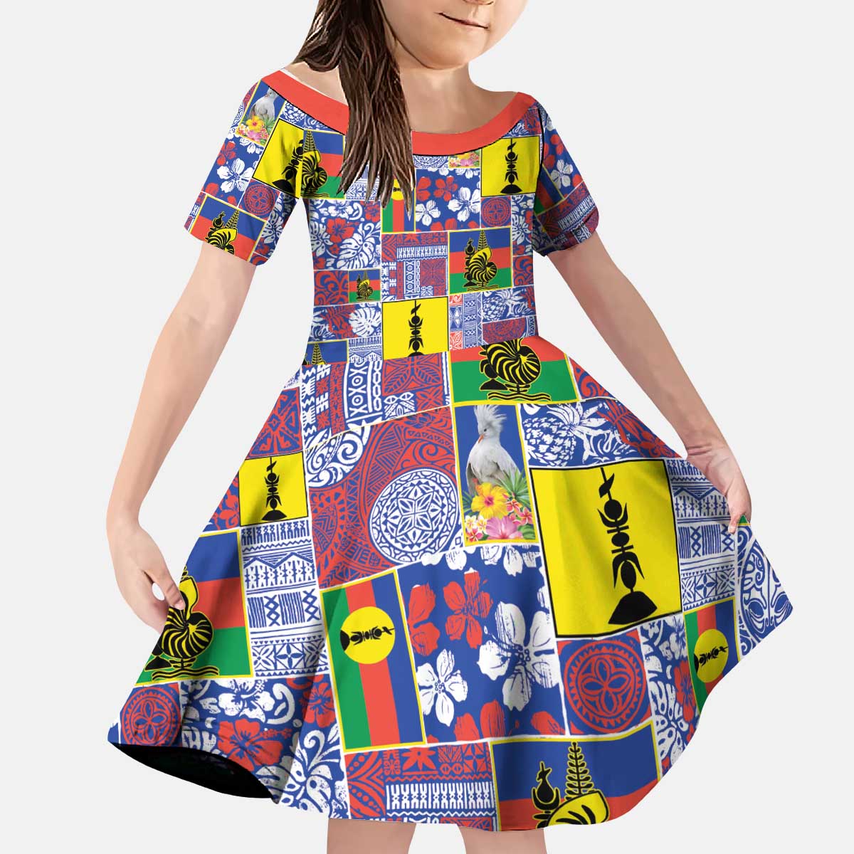 New Caledonia Joyeux Noel Kid Short Sleeve Dress Pacific Patchwork Xmas Vibes LT9 KID Blue - Polynesian Pride