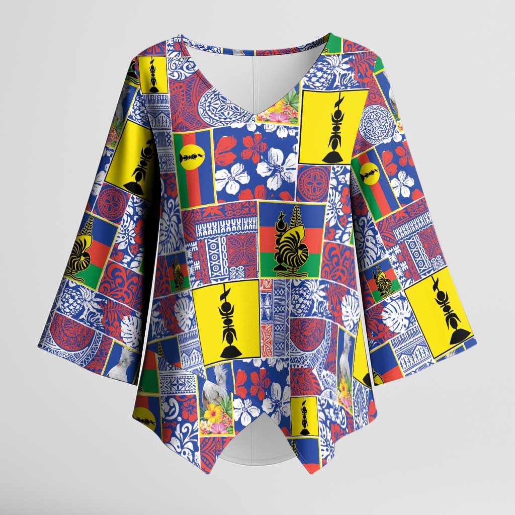 New Caledonia Joyeux Noel Kimono Sleeve Blouse Pacific Patchwork Xmas Vibes LT9 Female Blue - Polynesian Pride