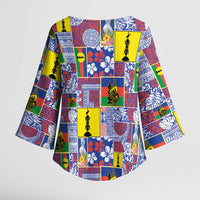 New Caledonia Joyeux Noel Kimono Sleeve Blouse Pacific Patchwork Xmas Vibes LT9 - Polynesian Pride