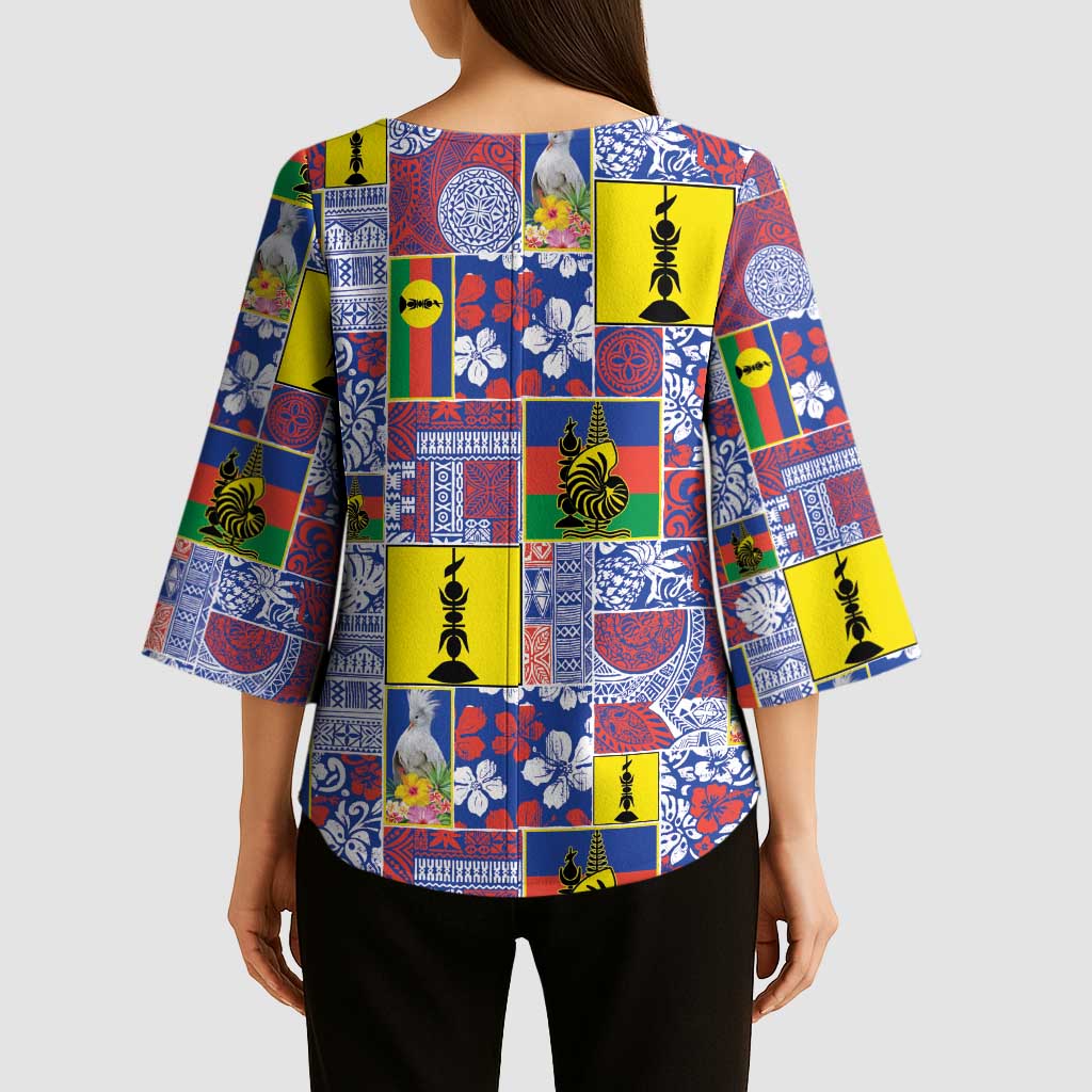 New Caledonia Joyeux Noel Kimono Sleeve Blouse Pacific Patchwork Xmas Vibes LT9 - Polynesian Pride