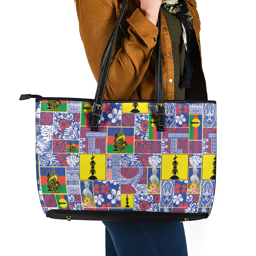 New Caledonia Joyeux Noel Leather Tote Bag Pacific Patchwork Xmas Vibes - Polynesian Pride