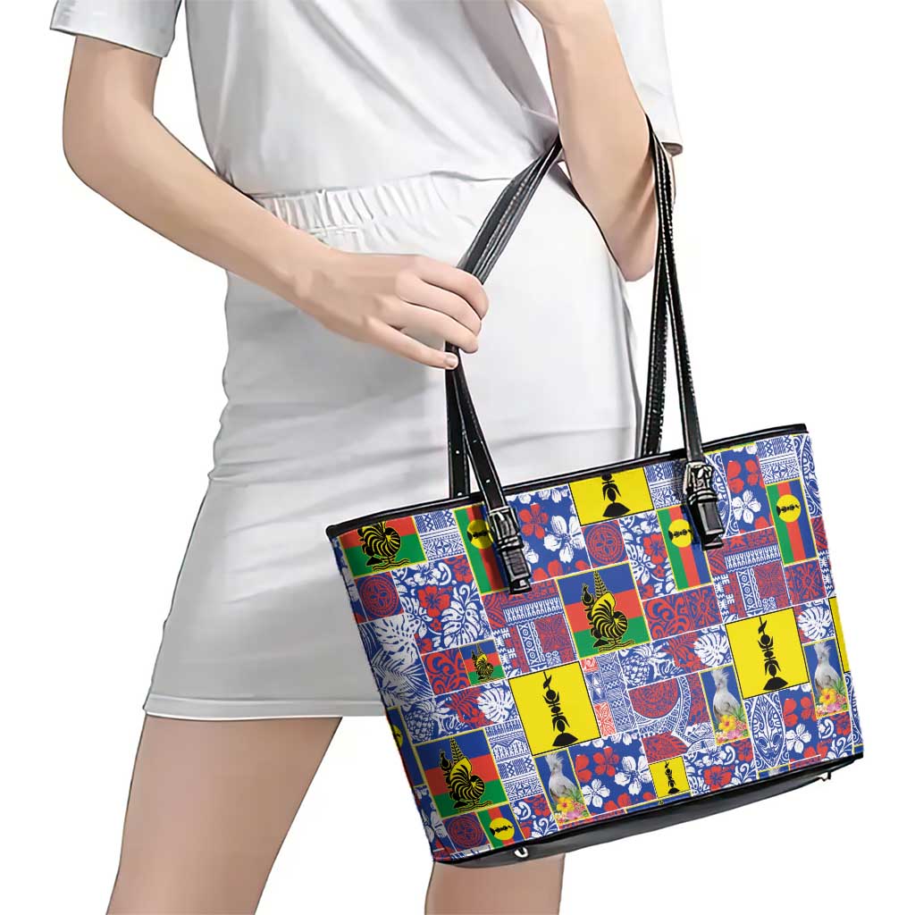 New Caledonia Joyeux Noel Leather Tote Bag Pacific Patchwork Xmas Vibes - Polynesian Pride
