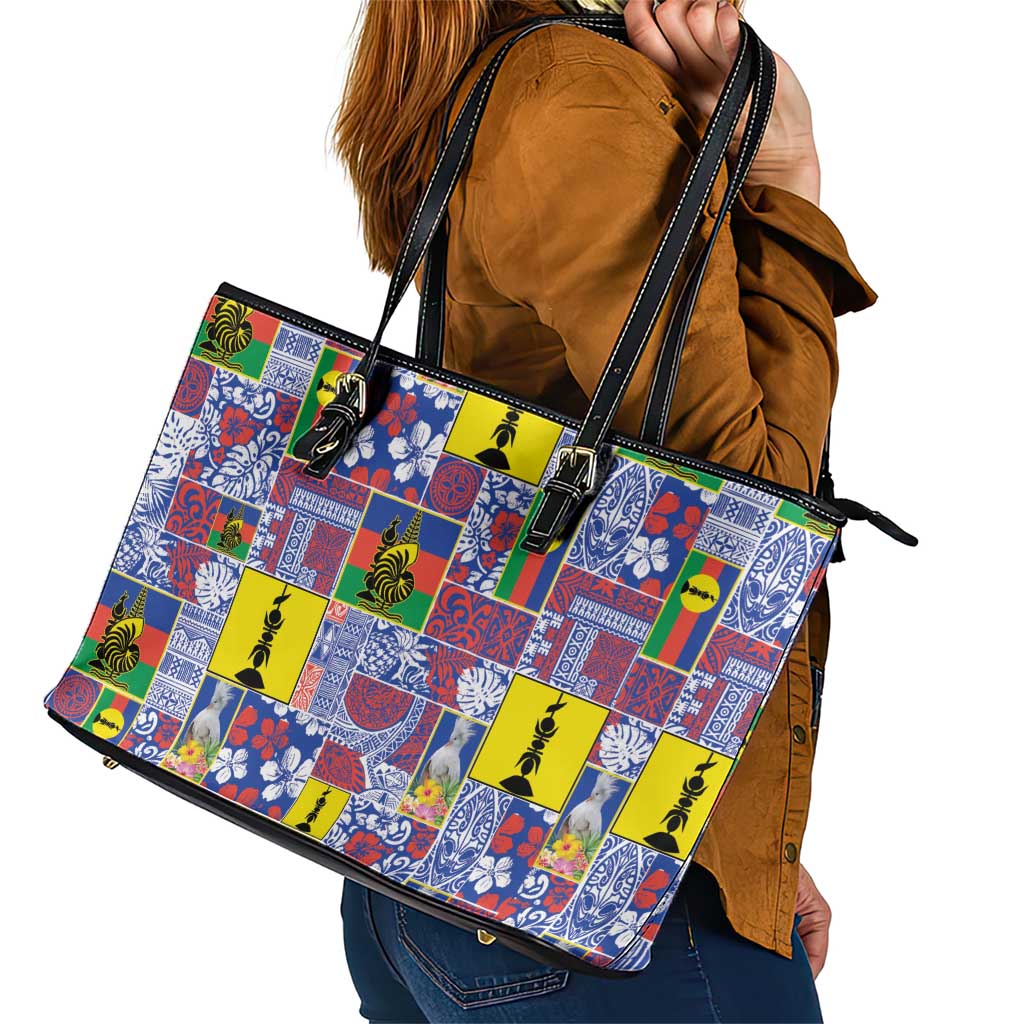 New Caledonia Joyeux Noel Leather Tote Bag Pacific Patchwork Xmas Vibes - Polynesian Pride