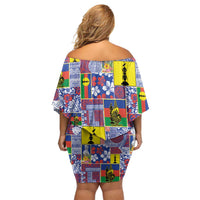 New Caledonia Joyeux Noel Off Shoulder Short Dress Pacific Patchwork Xmas Vibes LT9 - Polynesian Pride