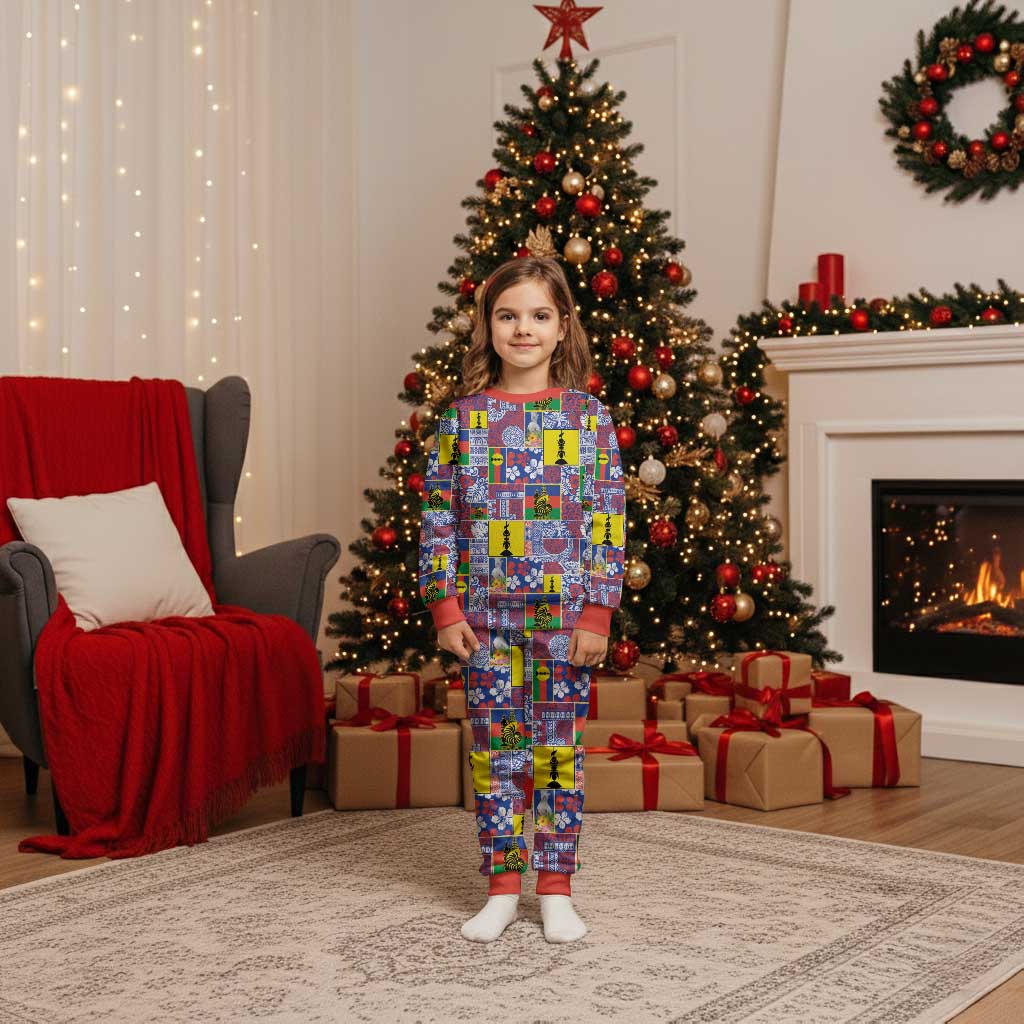 New Caledonia Joyeux Noel Christmas Pajama Set Pacific Patchwork Xmas Vibes - Polynesian Pride