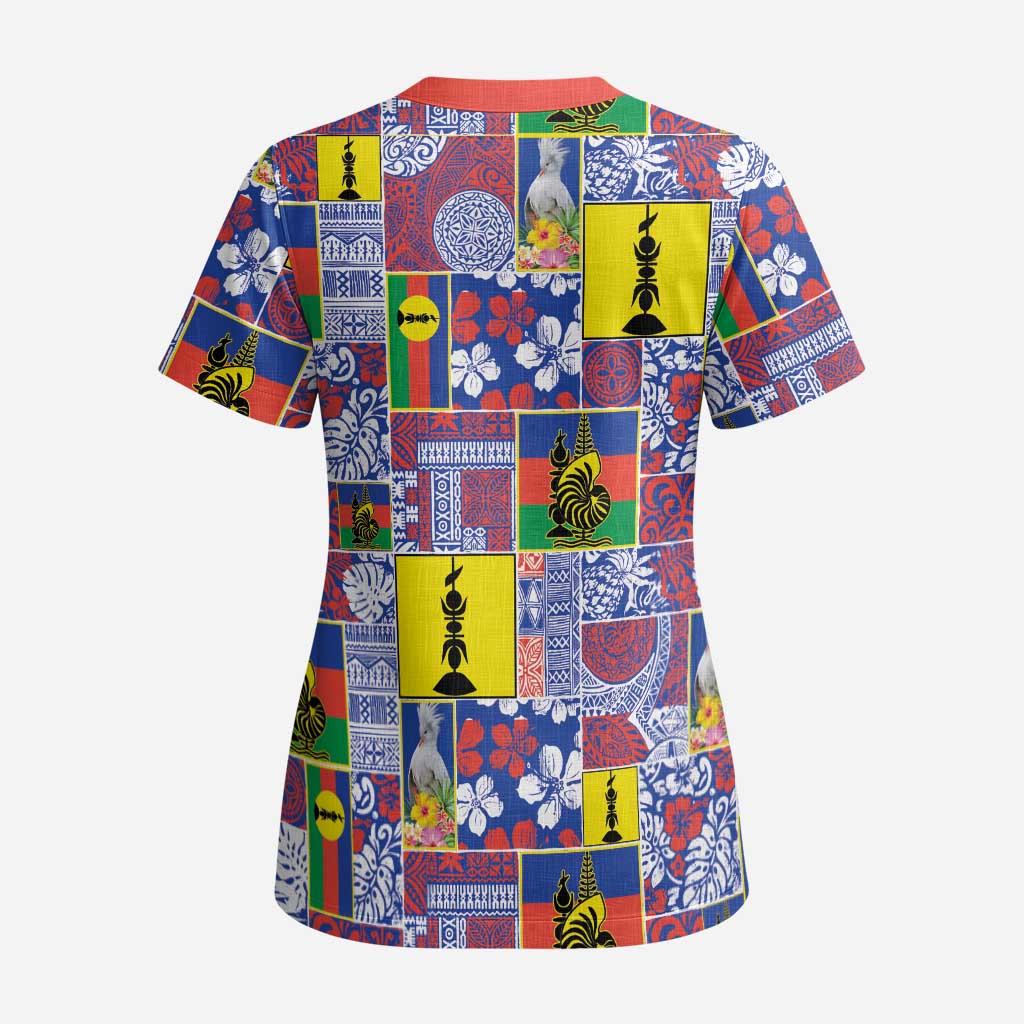 New Caledonia Joyeux Noel Scrub Top Pacific Patchwork Xmas Vibes LT9 - Polynesian Pride