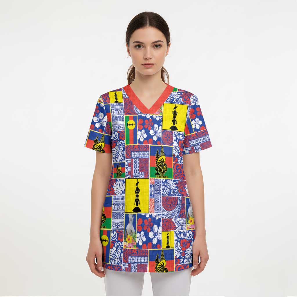 New Caledonia Joyeux Noel Scrub Top Pacific Patchwork Xmas Vibes LT9 - Polynesian Pride