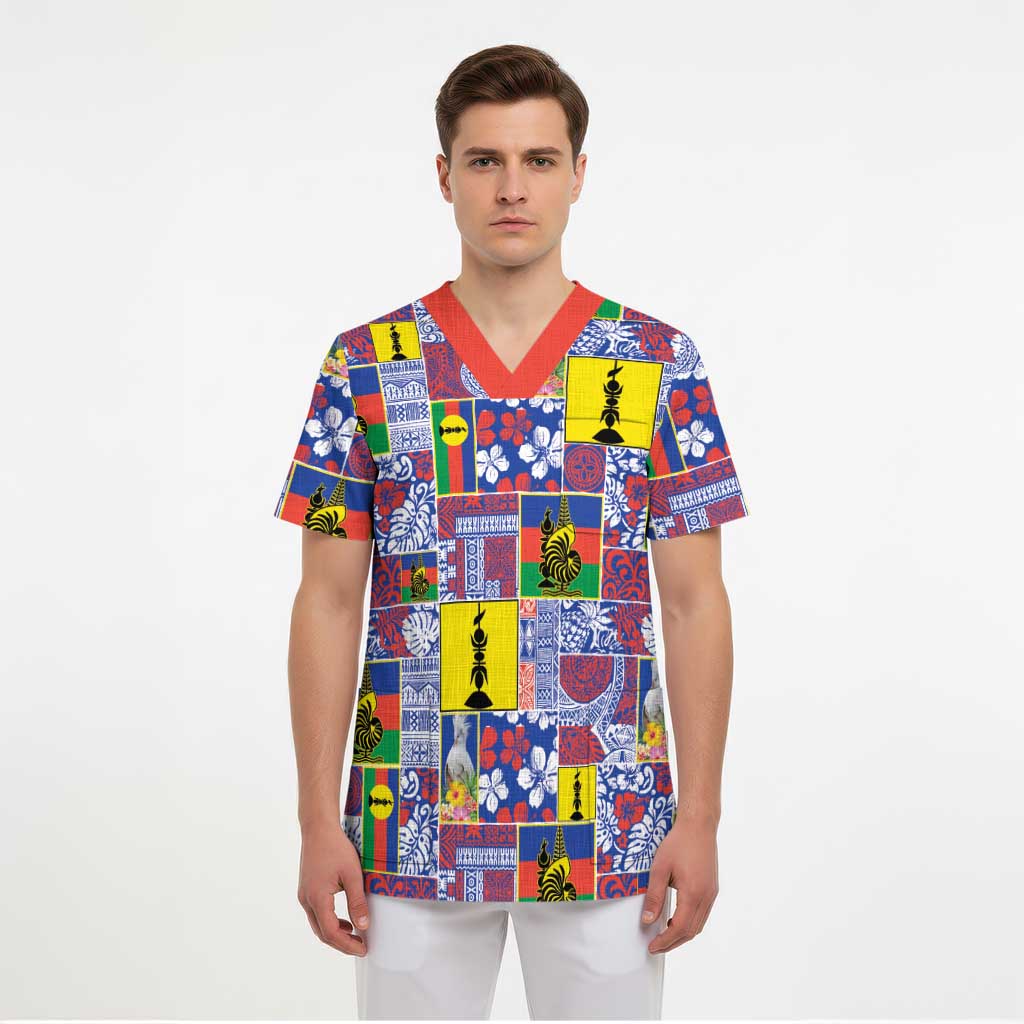 New Caledonia Joyeux Noel Scrub Top Pacific Patchwork Xmas Vibes LT9 - Polynesian Pride