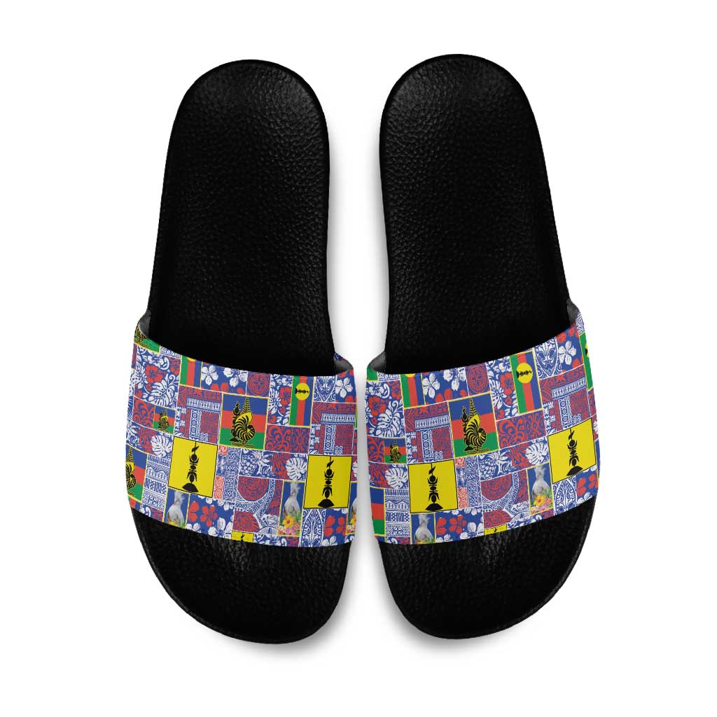 New Caledonia Joyeux Noel Slide Sandals Pacific Patchwork Xmas Vibes LT9 Blue - Polynesian Pride