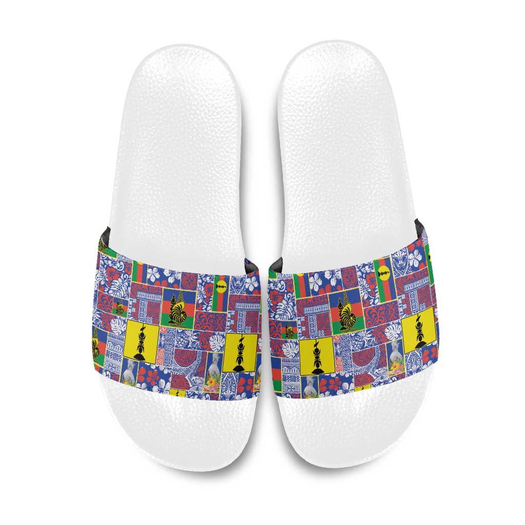 New Caledonia Joyeux Noel Slide Sandals Pacific Patchwork Xmas Vibes LT9 Blue - Polynesian Pride