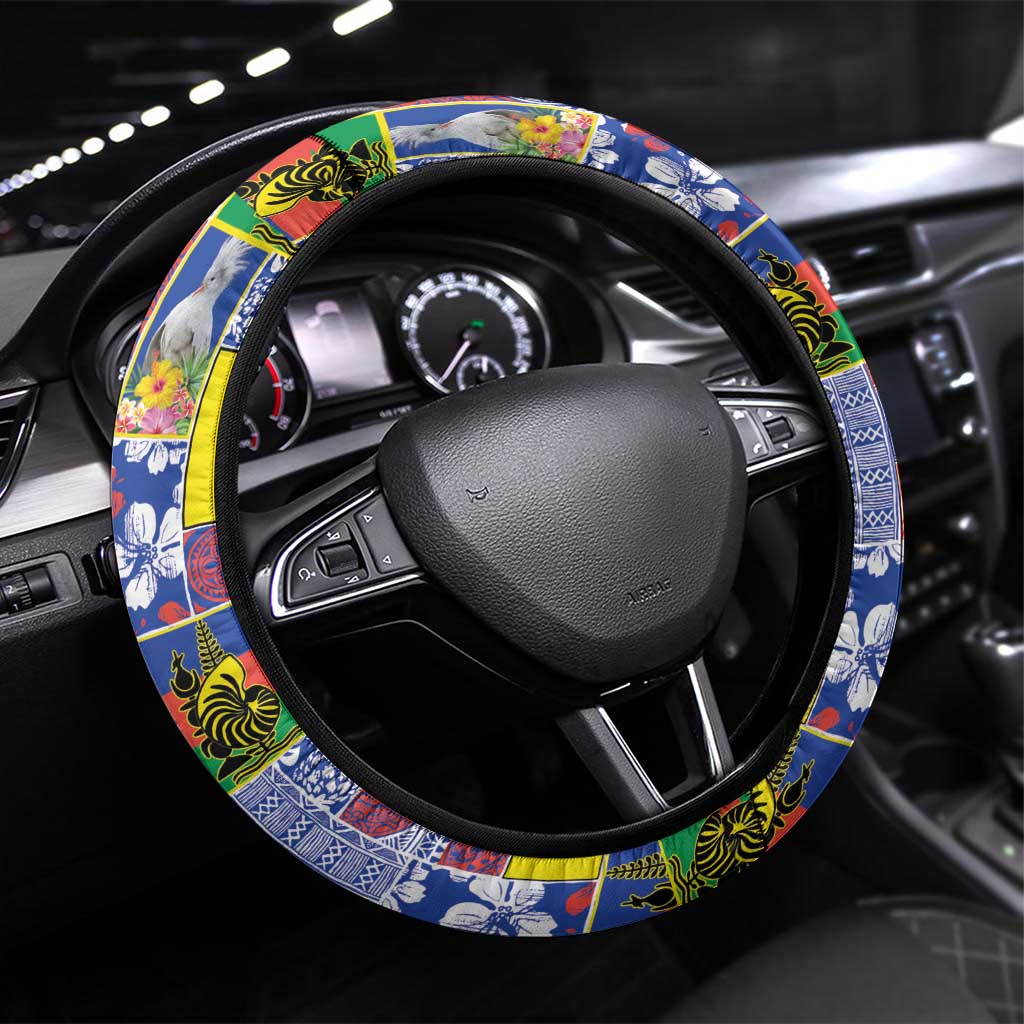 New Caledonia Joyeux Noel Steering Wheel Cover Pacific Patchwork Xmas Vibes LT9 Universal Fit Blue - Polynesian Pride