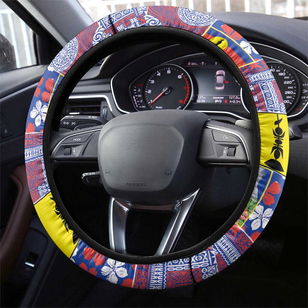 New Caledonia Joyeux Noel Steering Wheel Cover Pacific Patchwork Xmas Vibes LT9 - Polynesian Pride