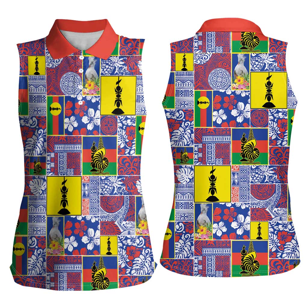 New Caledonia Joyeux Noel Women Sleeveless Polo Shirt Pacific Patchwork Xmas Vibes LT9 - Polynesian Pride