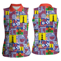 New Caledonia Joyeux Noel Women Sleeveless Polo Shirt Pacific Patchwork Xmas Vibes LT9 - Polynesian Pride