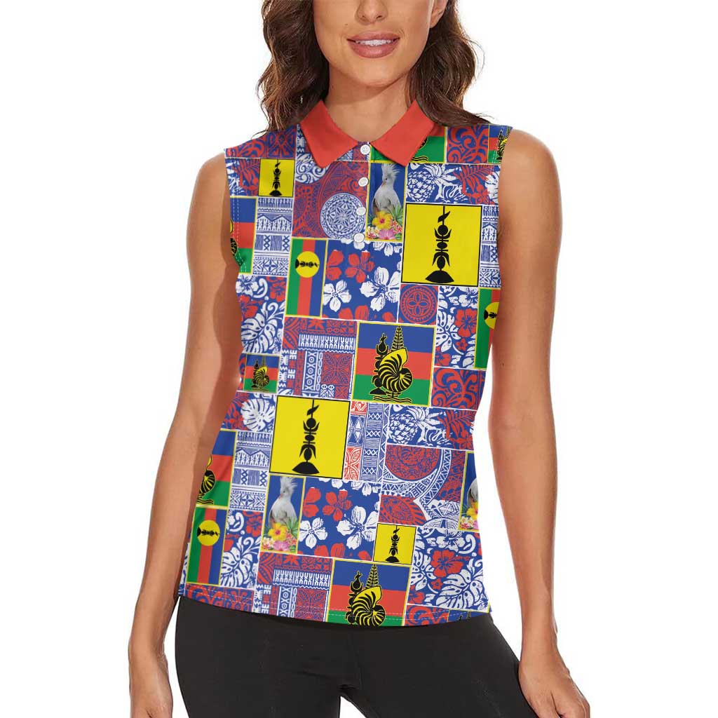 New Caledonia Joyeux Noel Women Sleeveless Polo Shirt Pacific Patchwork Xmas Vibes LT9 - Polynesian Pride