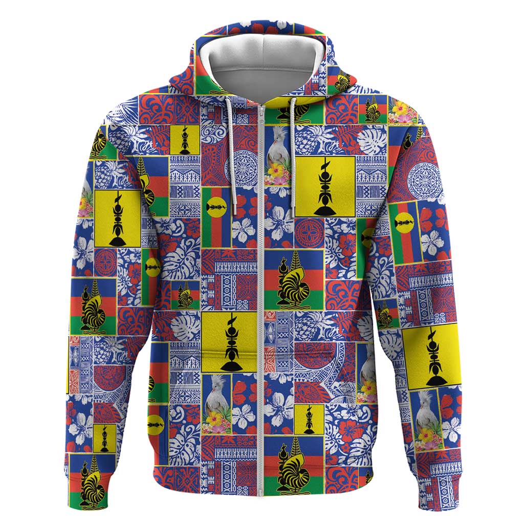New Caledonia Joyeux Noel Zip Hoodie Pacific Patchwork Xmas Vibes LT9 Zip Hoodie Blue - Polynesian Pride