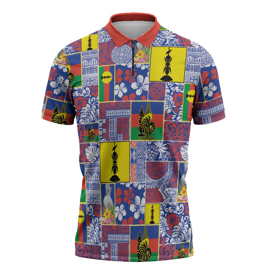 New Caledonia Joyeux Noel Zipper Polo Shirt Pacific Patchwork Xmas Vibes - Polynesian Pride