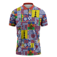 New Caledonia Joyeux Noel Zipper Polo Shirt Pacific Patchwork Xmas Vibes - Polynesian Pride