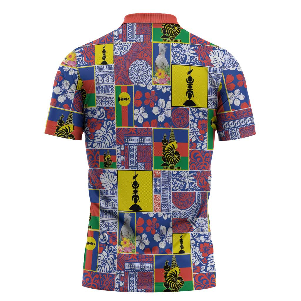 New Caledonia Joyeux Noel Zipper Polo Shirt Pacific Patchwork Xmas Vibes - Polynesian Pride