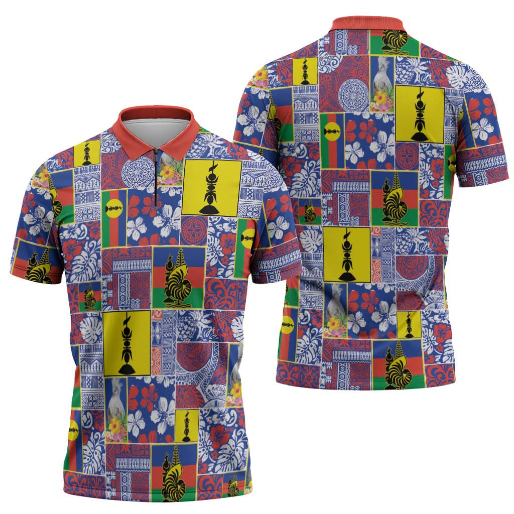 New Caledonia Joyeux Noel Zipper Polo Shirt Pacific Patchwork Xmas Vibes - Polynesian Pride