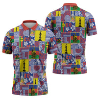 New Caledonia Joyeux Noel Zipper Polo Shirt Pacific Patchwork Xmas Vibes - Polynesian Pride