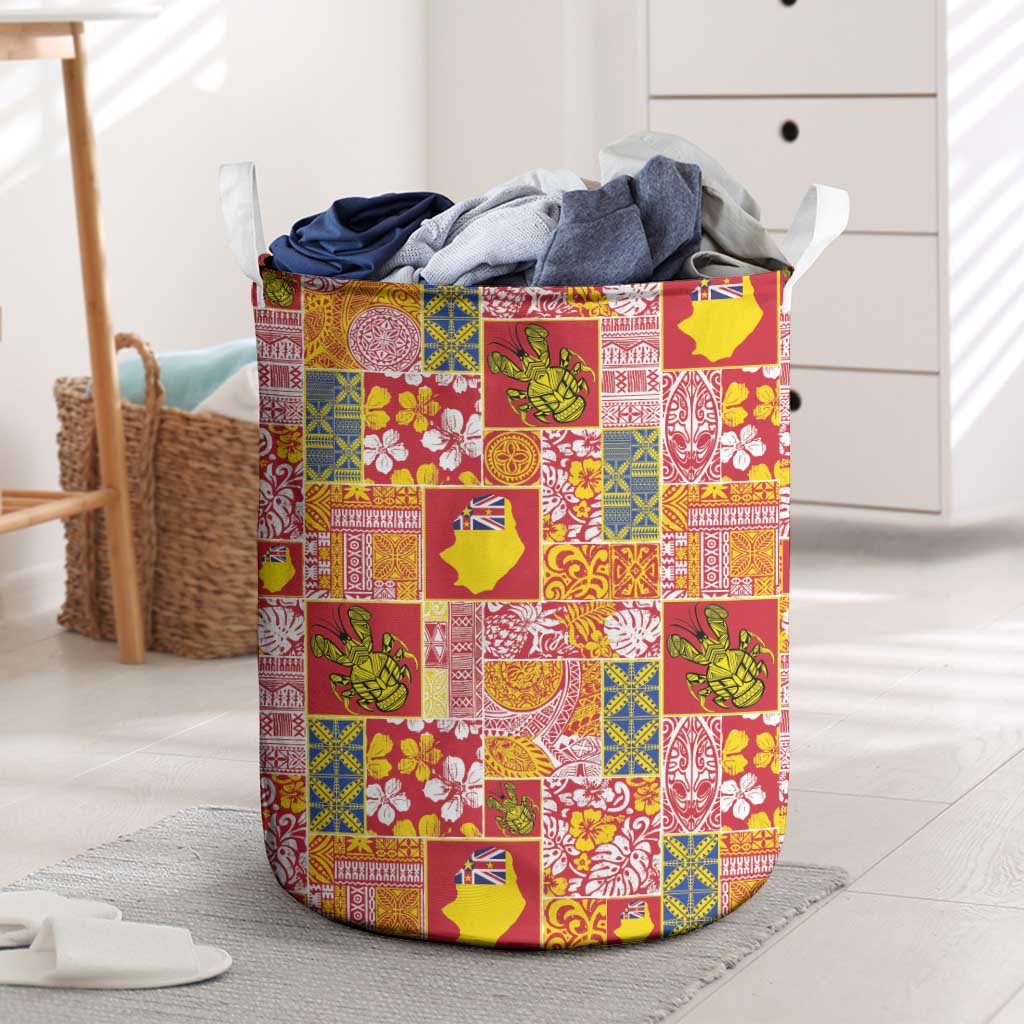 Niue Monuina e Kilisimasi Laundry Basket Pacific Patchwork Xmas Vibes LT9 Yellow - Polynesian Pride