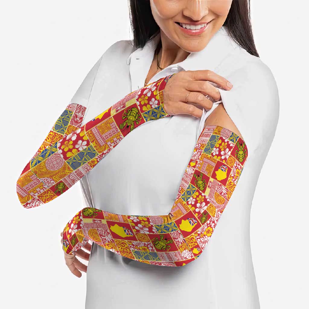 Niue Monuina e Kilisimasi Arm Sleeves Pacific Patchwork Xmas Vibes LT9 - Polynesian Pride