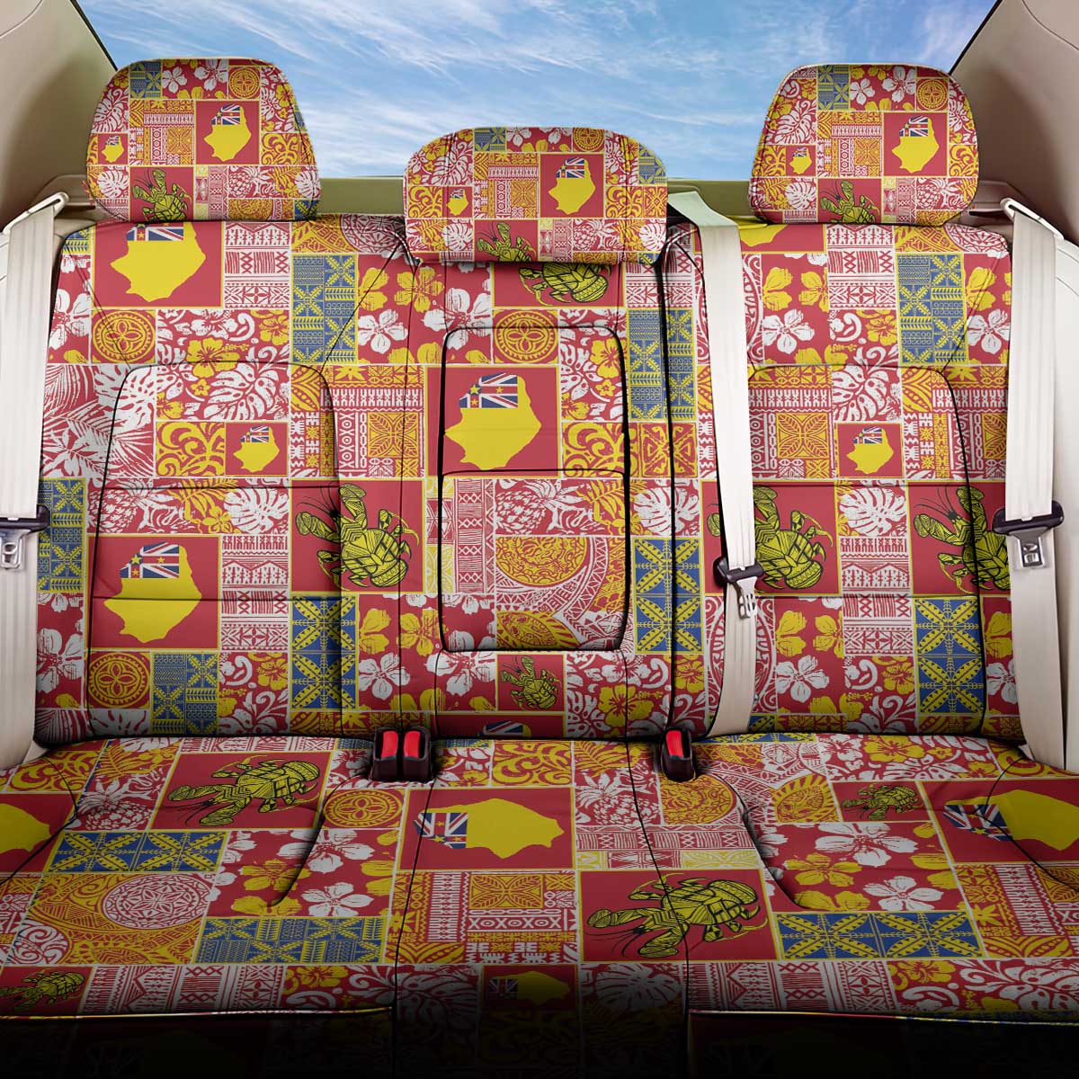 Niue Monuina e Kilisimasi Back Car Seat Cover Pacific Patchwork Xmas Vibes - Polynesian Pride
